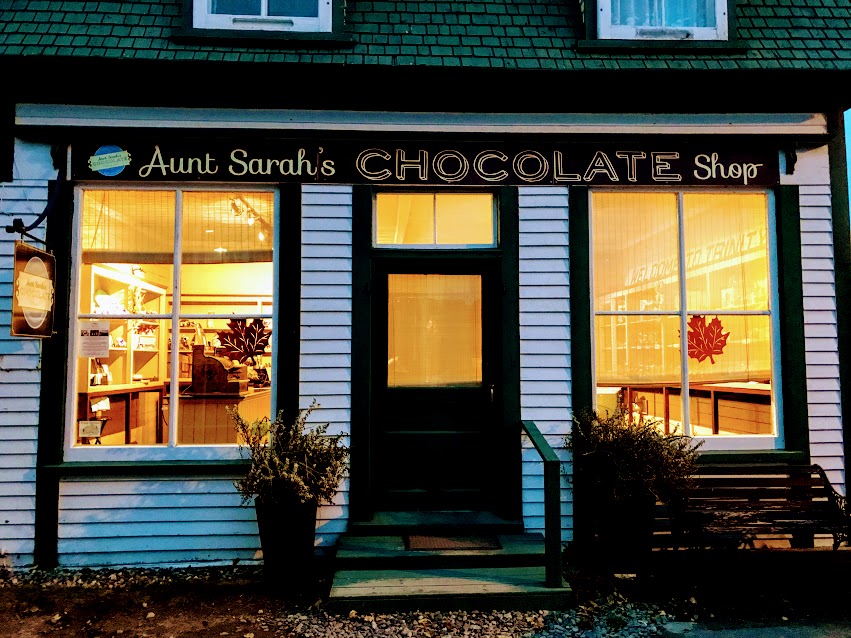 Aunt Sarah's Choloate lit up for Trinity's Fall Festival